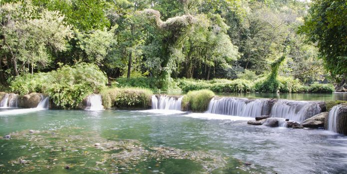 Panorama View of Jed Sao Noi Waterfall in Saraburi, Thailand