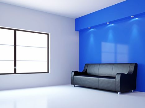 A room interior with a sofa near the wall