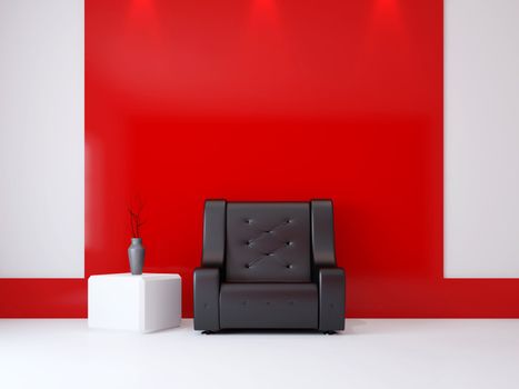 A room interior with a armchair near the wall