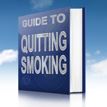 Illustration depicting a book with a quitting smoking concept title. Sky background.