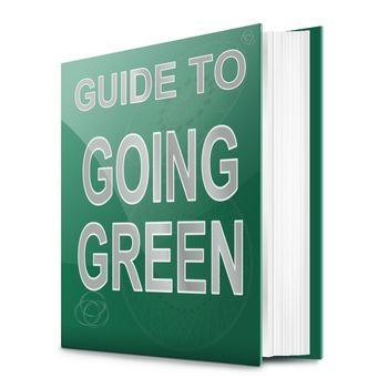 Illustration depicting a book with a going green concept title. White background.