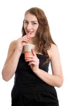 Girl with a coffee cocktail isolated