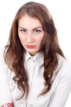 beautiful girl with red lipstick retro isolated on white background