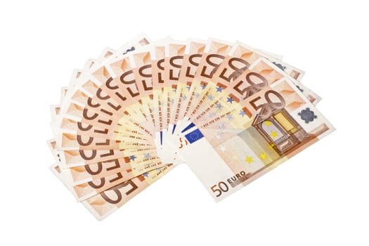 Fifty euro paper money on a white background