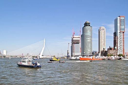 Harbor from Rotterdam in the Netherlands with the Erasmus bridge