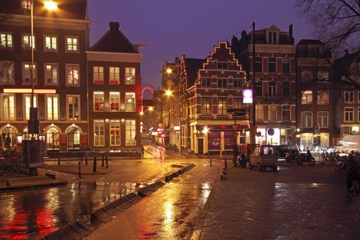 City scenic from Amsterdam in the Netherlands by night