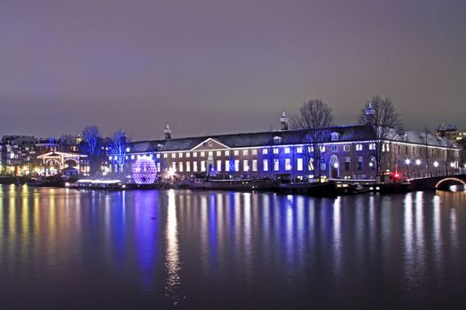 Enlightened medieval building in Amsterdam Netherlands