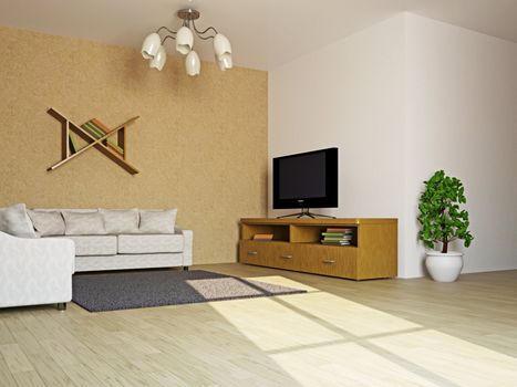 Livingroom with sofas and TV near  the wall