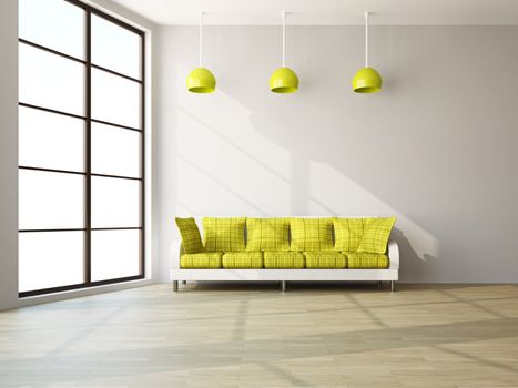 A room interior with a sofa near the wall