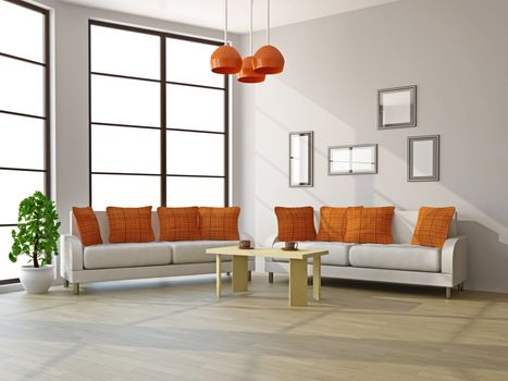 Livingroom with sofas and a table near the windows
