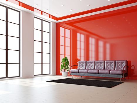 Livingroom with leather sofa near the wall