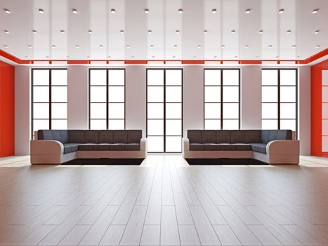 Livingroom with sofas near the big windows