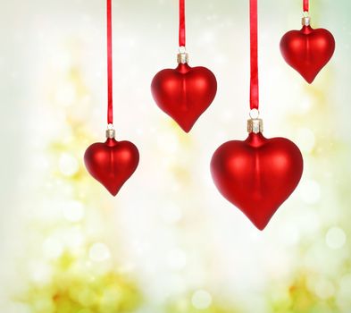 Valentine heart ornaments with abstract light background