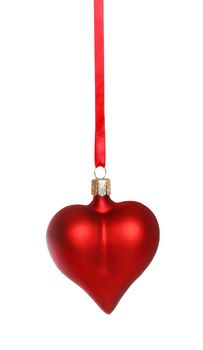 Red heart ornament on white background