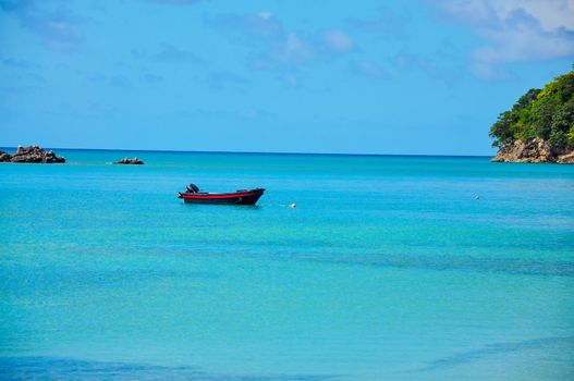 Boat in the Caribbean Sea near San Andres y Providencia, Colombia