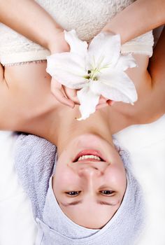 beautiful girl with lily isolated