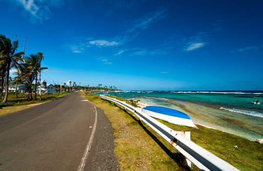 Coastal highway along the Caribbean sea in San Andres, Colombia