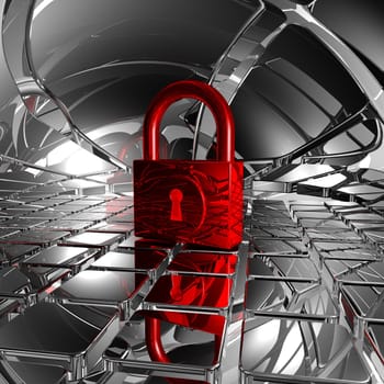 padlock in abstract space - 3d illustration