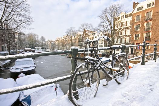 Snowy Amsterdam in the Netherlands