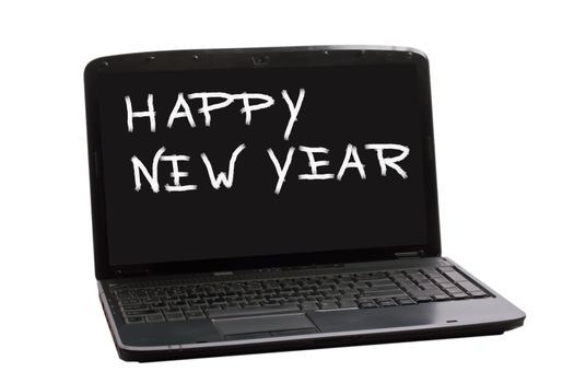 Happy New Year on a laptop screen
