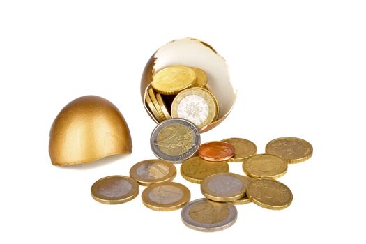 Broken golden egg and euro money