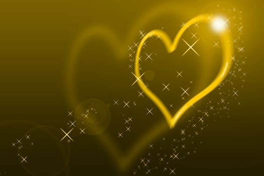 Valentines Day Card With blurred Hearts all in yellow with lens flares