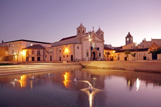 Medieval church in Lagos Portugal at twilight