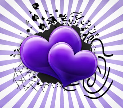 Valentines Day Card with two big purple hearts 