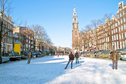 Winter in Amsterdam the Netherlands with the Westerkerk