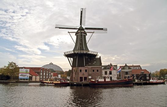 Medieval windmill in Haarlem citycenter in the Netherlands