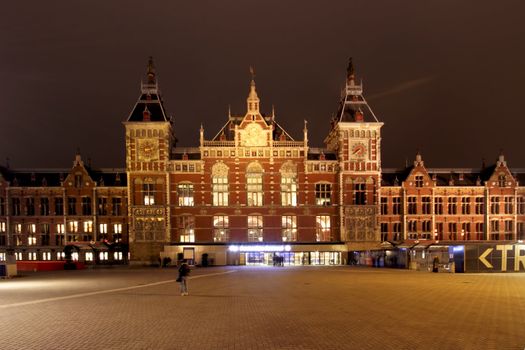 Central Station in Amsterdam the Netherlands at night