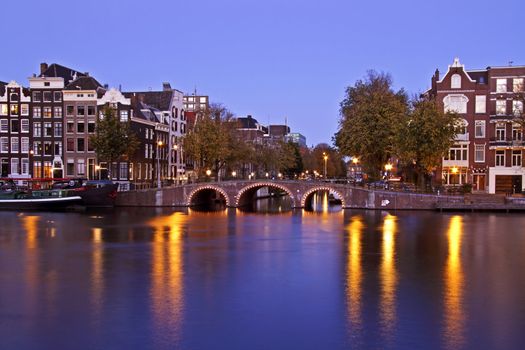 City scenic from Amsterdam Netherlands at twilight