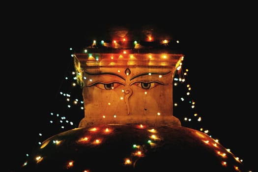 Bouddhanath stupa with illumination at night in Kathmandu