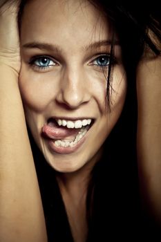 emotion smile young girl with blue eyes