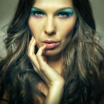 closeup colorfull makeup beautiful girl portrait
