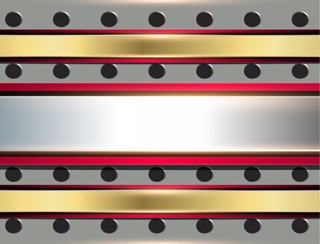 Metallic background with two gold strips and a silver line between them.