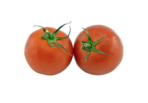 Closeup of two nice tomatoes isolated on white