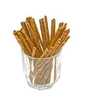 Salted sticks in a glass isolated on white