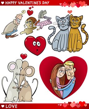 Cartoon Illustration of Cute Valentines Day and Love Themes Collection Set