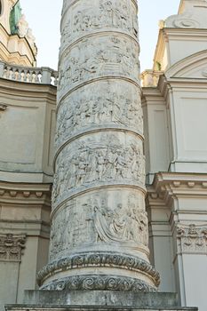 Detail of a beautiful ornamental column of Karlskirche, the Church of St. Charles - Vienna, Austria