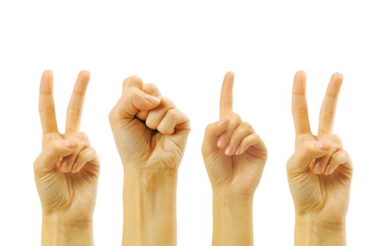 hands forming 2012 isolated on a white background