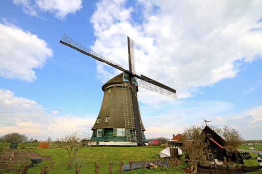 Traditional windmills in dutch landscape in the Netherlands