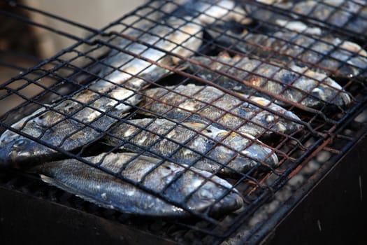 fresh fishes on the grill ready to serve