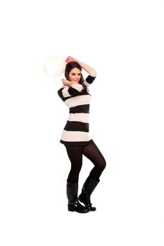 young girl holding balloons isolated on a white background