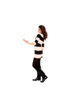 young girl holding balloons isolated on a white background