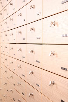 wooden stock drawer close up