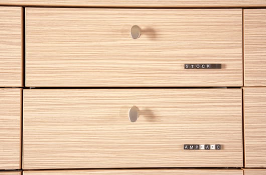 wooden stock drawer close up