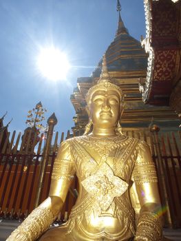 Golden Buddha in Doi Suthep temple in Chiang Mai Thailand