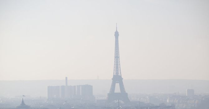 View of Paris with the Eiffel Tower in the mist