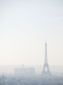 View of Paris with the Eiffel Tower in the mist